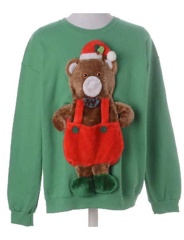 Label Novelty Christmas Sweatshirt Hoodie with Frayed Bohemian Relaxed