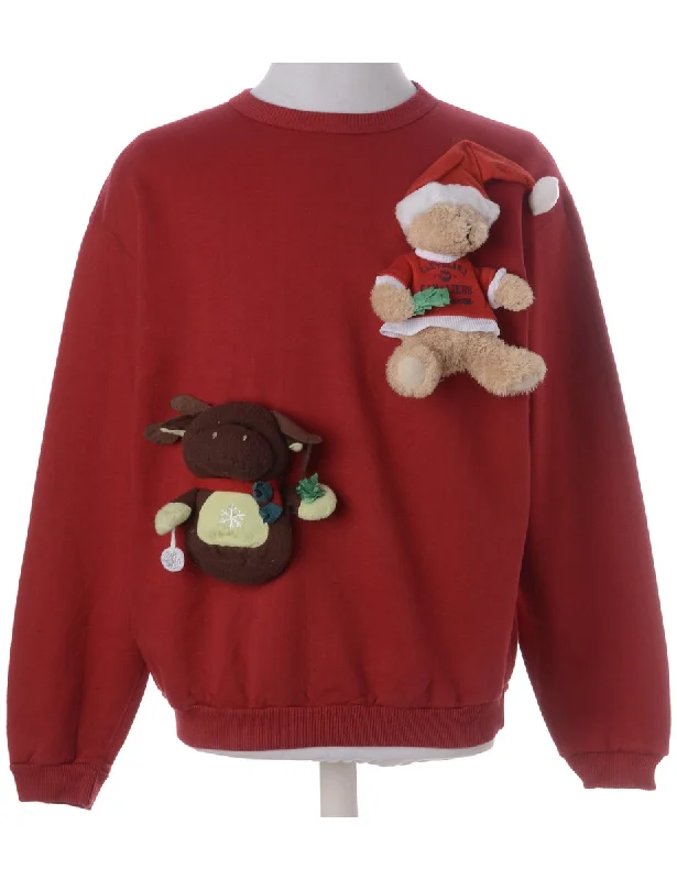 Label Novelty Christmas Sweatshirt Hoodie Jacket Zipper Layering