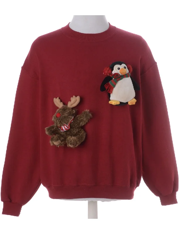 Label Novelty Christmas Sweatshirt Hoodie with Fur Luxurious Winter