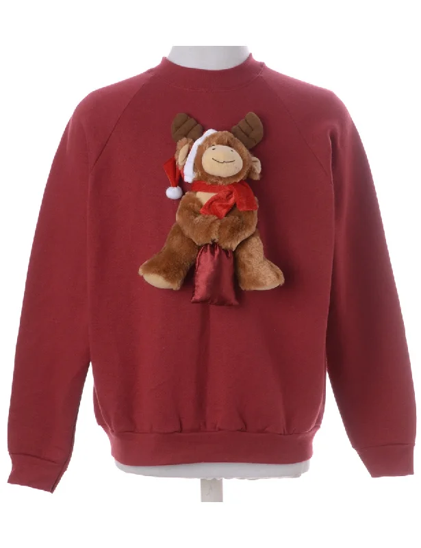 Label Novelty Christmas Sweatshirt Hoodie with Stripes Bold Sporty