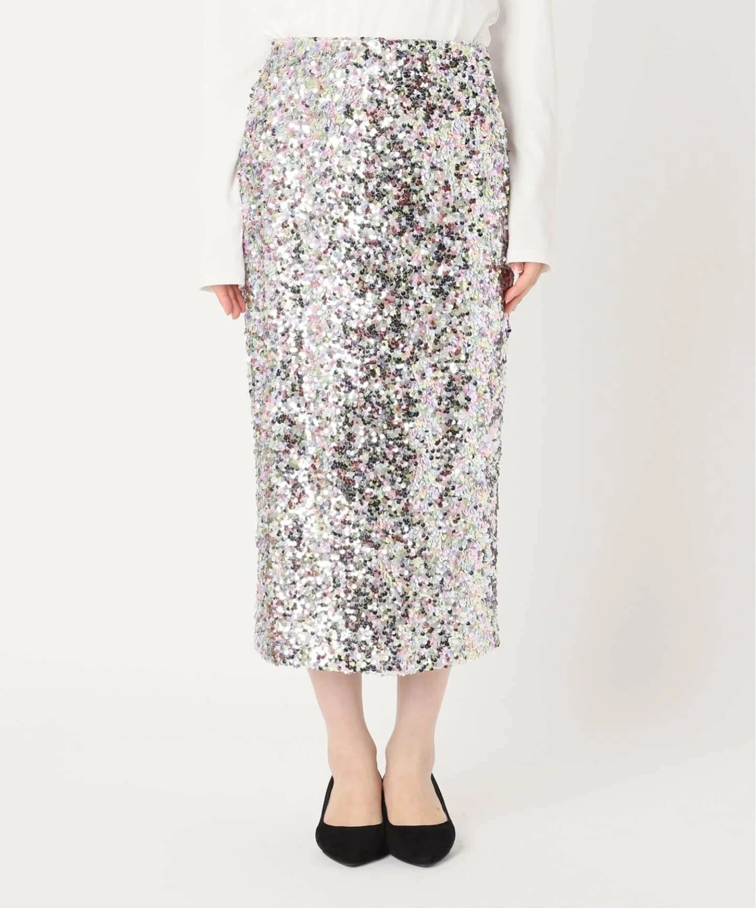 Lacey Sequins Midi Skirt ~ Silver seamless skirt comfort