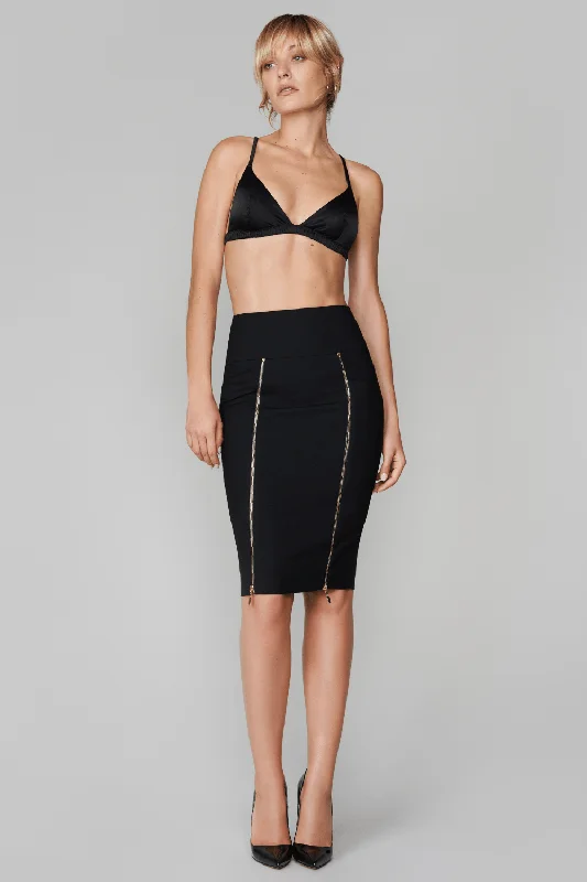 Le Vestiaire Wool Pencil Skirt with Zips ribbed skirt waist