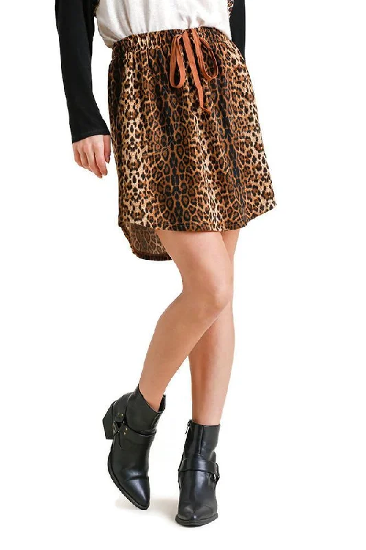 Leopard Drawstring Mini Skirt, Camel corduroy skirt textured