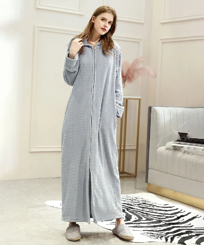 Women's Zip Up Bathrobe with Hooded Winter Housecoat Hoodie with Toggle Buttons Decorative Unique Women's Zip Up Bathrobe with Hooded Winter Housecoat Hoodie with Toggle Buttons Decorative Unique