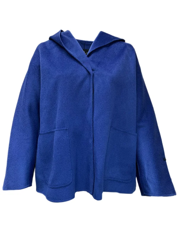 Marina Rinaldi Women's Blue Nove Hooded Wool Coat NWT Hoodie with Front Slit Layering Stylish Marina Rinaldi Women's Blue Nove Hooded Wool Coat NWT Hoodie with Front Slit Layering Stylish