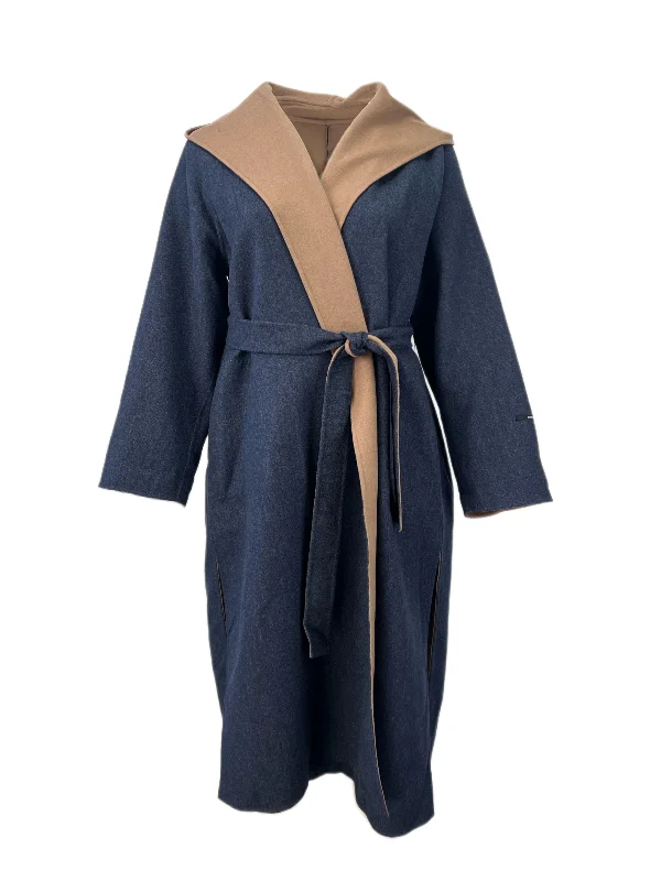 Marina Rinaldi Women's Navy Tropea Reversible Hooded Wrap Coat NWT Hoodie Sweatshirt Pullover