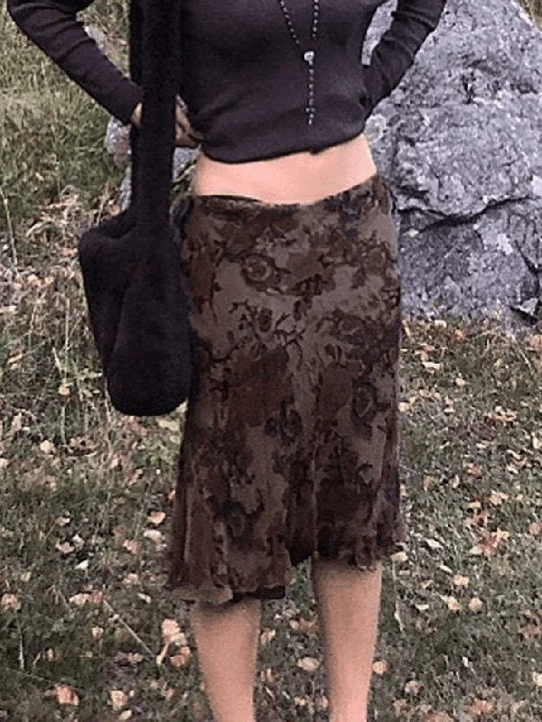 Mesh Floral Midi Skirt lace skirt feminine