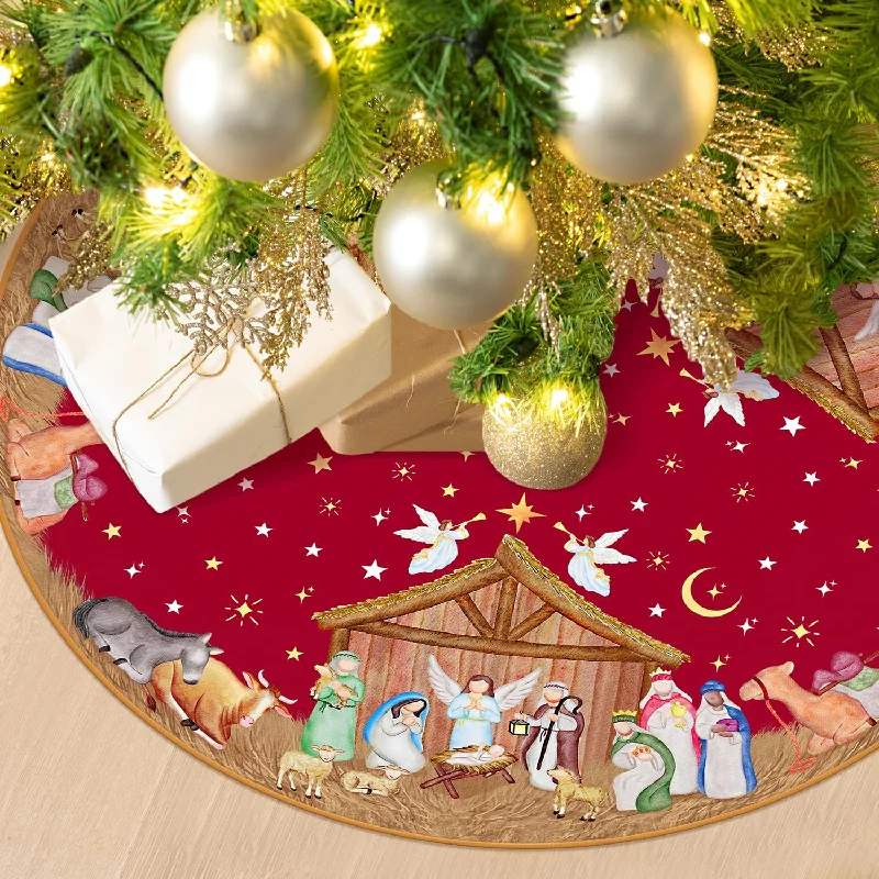 Nativity Christmas Tree Skirt - 48 Inches denim skirt classic