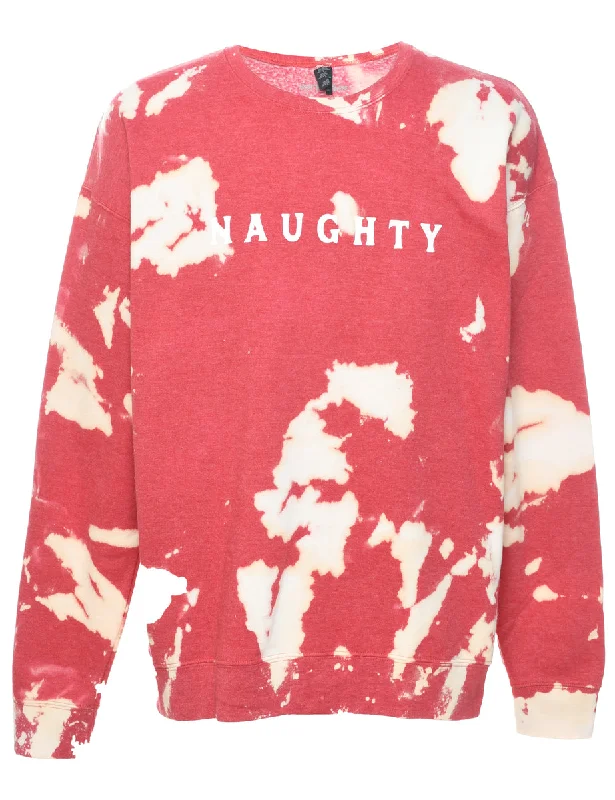 Naughty Tie Dye Christmas Sweatshirt - L Hoodie with Hood Adjustable Protection