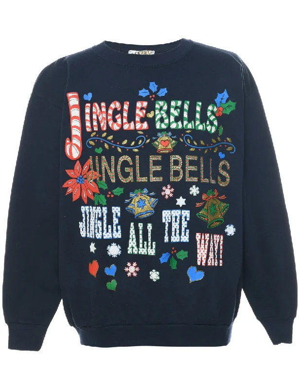 Navy Christmas Sweatshirt - L Hoodie with Relaxed Fit Easy Casual