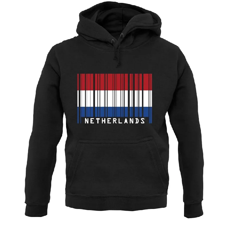 Netherlands Barcode Style Flag Unisex Hoodie Hoodie with Raw Hem Edgy Unfinished
