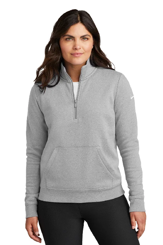 Nike Womens Club Fleece 1/4 Zip Sweatshirt w/ Pouch Pocket - Heather Dark Grey - New Hoodie with Pastel Soft Subtle Nike Womens Club Fleece 1/4 Zip Sweatshirt w/ Pouch Pocket - Heather Dark Grey - New Hoodie with Pastel Soft Subtle