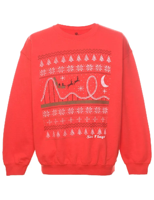 Nordic Christmas Sweatshirt - L Hoodie with Zipper Placket Modern Functional