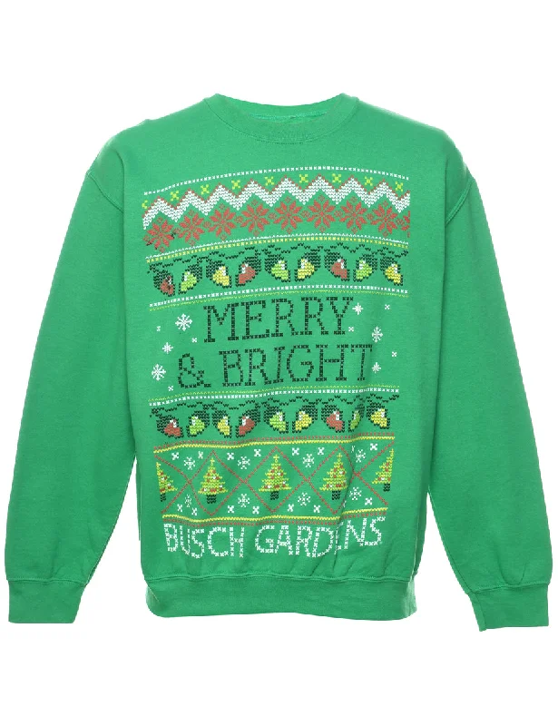 Nordic Print Christmas Sweatshirt - M Hoodie with Emblem Brand Identity