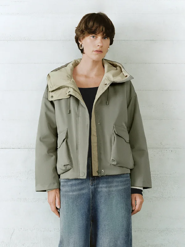 Oversized Hoodie Down Outerwear Hoodie with Double Zipper Versatile Adjustable