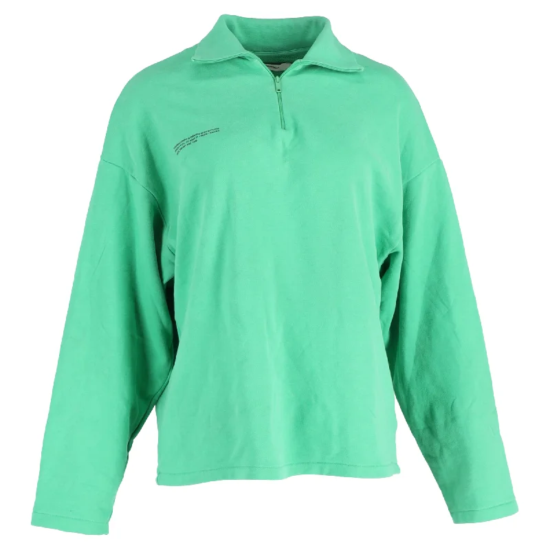 Pangaia Double Jersey Half Zip Sweatshirt in Green Cotton Hoodie with Full-Zip Functional Layering Pangaia Double Jersey Half Zip Sweatshirt in Green Cotton Hoodie with Full-Zip Functional Layering