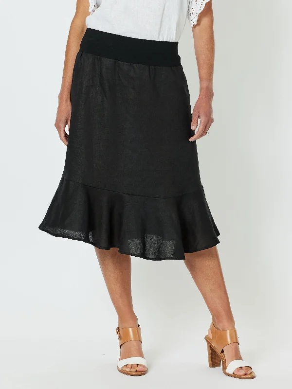 Piccolo Linen Flute Hem Skirt - Black tiered skirt playful