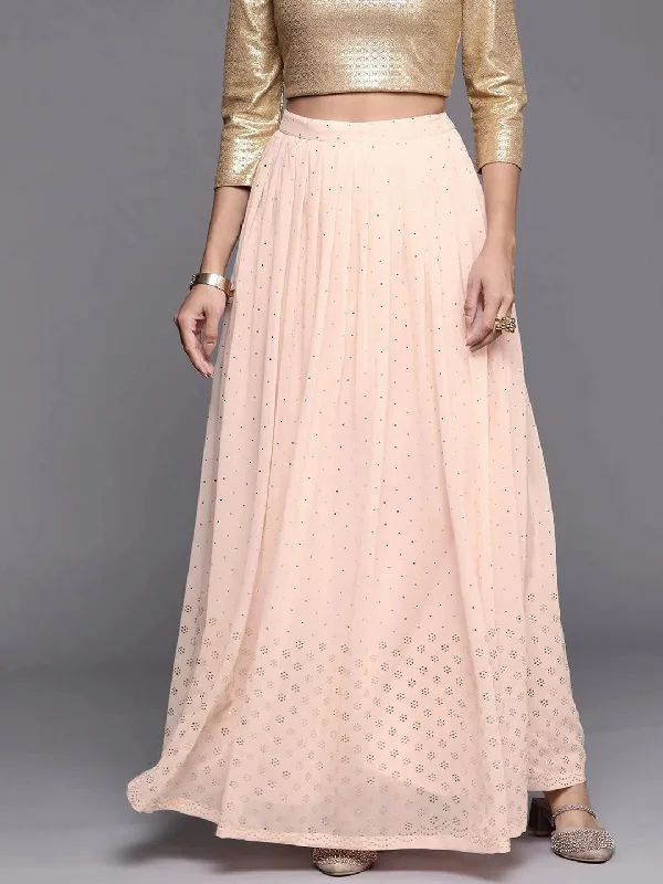 Pink Embellished Georgette Skirt pleated skirt texture
