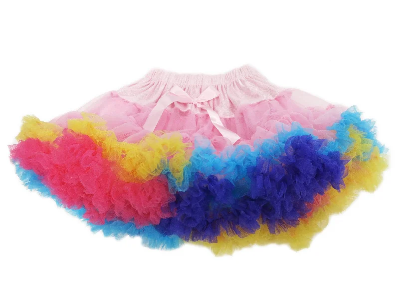 Pink Rainbow Trim Chiffon Tutu Skirt modal blend skirt
