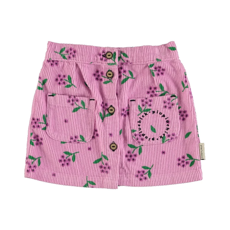 PIUPIUCHICK PINK CORDUROY ALLOVER FLOWER SKIRT corduroy skirt cozy