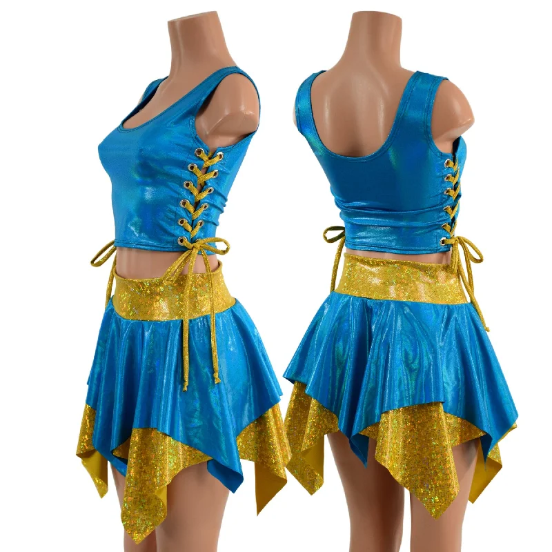 Pixie Skirt & Lace Up Side Crop Tank Set silk skirt lustrous
