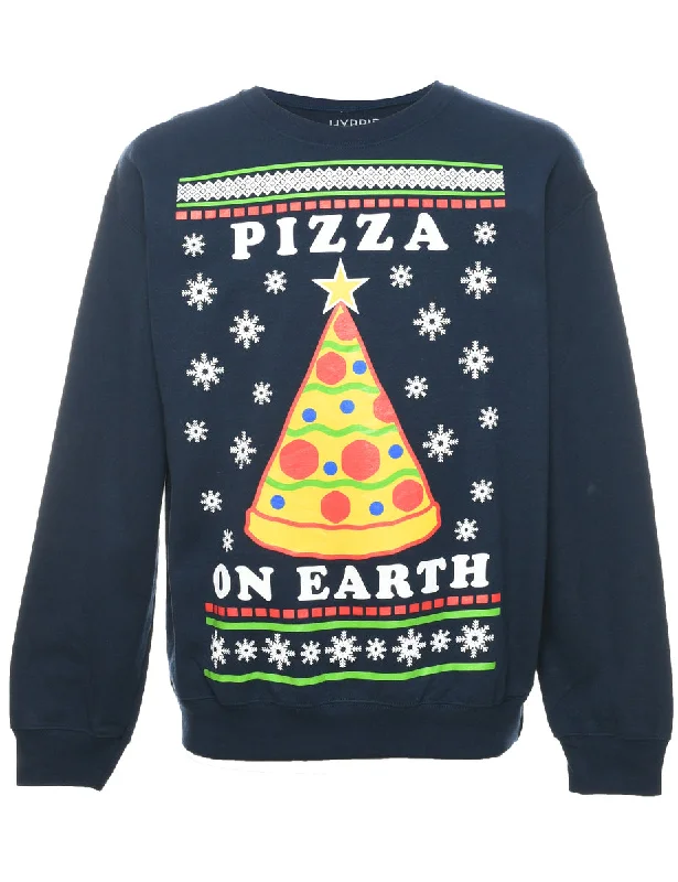Pizza On Earth Christmas Sweatshirt - M Hoodie with Print Artistic Unique