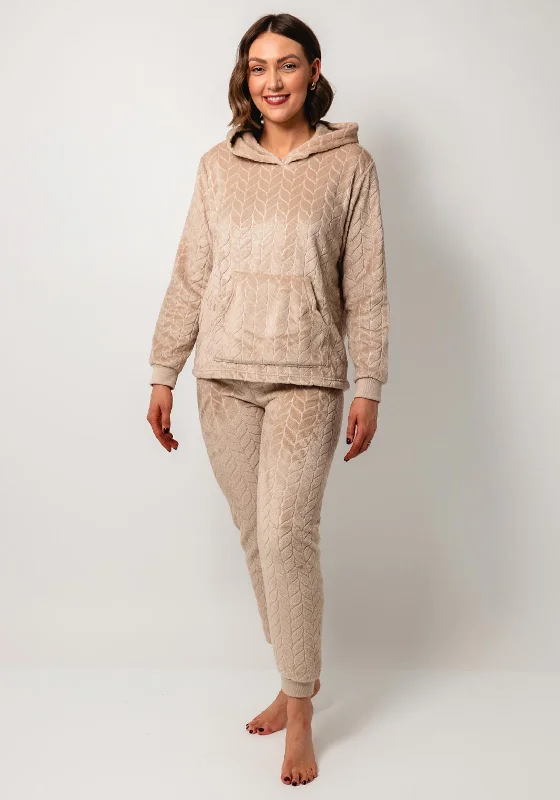 Serafina Collection Hooded Pyjama Set, Beige Hoodie with Drawcord Adjustable Secure