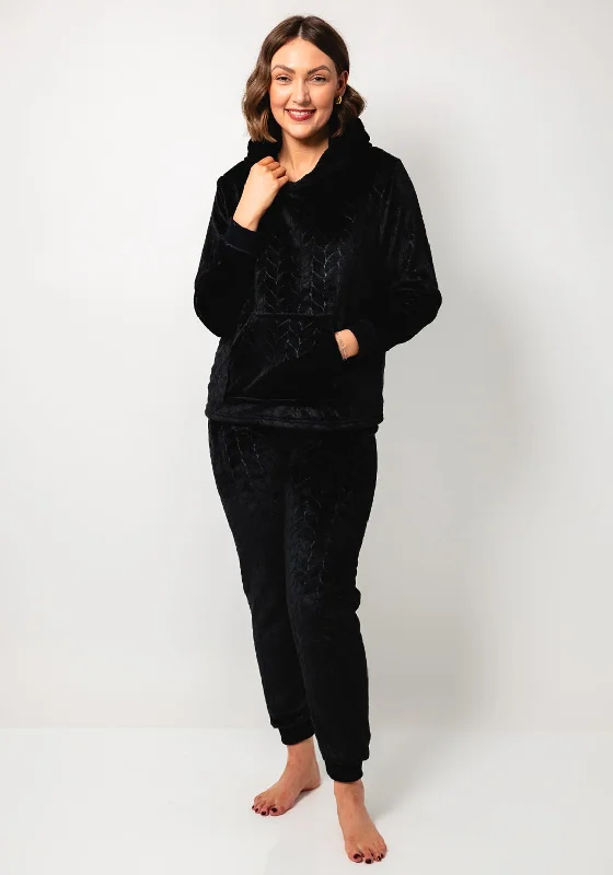 Serafina Collection Hooded Pyjama Set, Black Hoodie with Fur Luxurious Winter