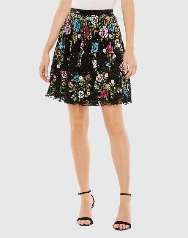 Sequined Floral Flowy A-line Mini Skirt vintage skirt charm