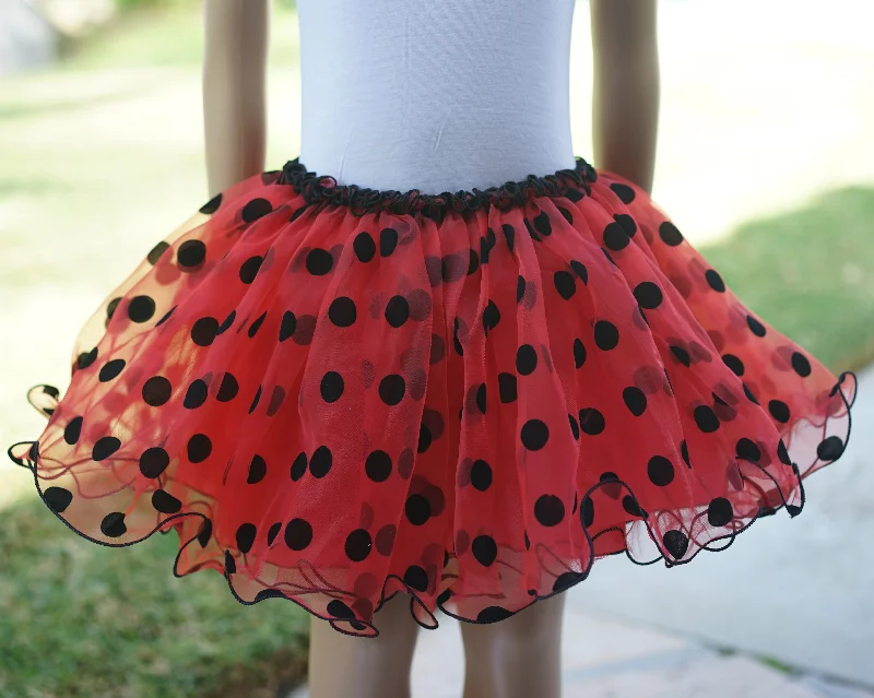 Red/Black Polka Dot Lady Bud Organdy Tutu Skirt chiffon skirt delicate