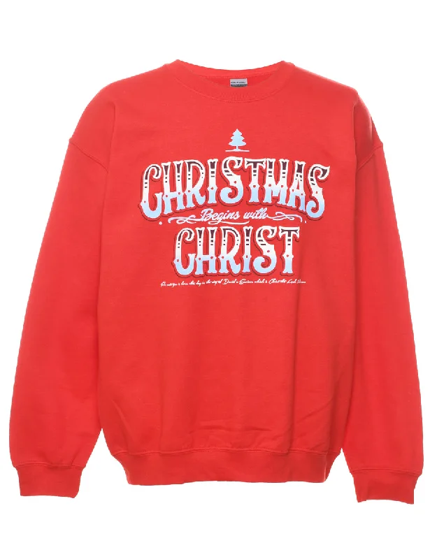 Red Christmas Sweatshirt - L Hoodie with Zipper Versatile Modern