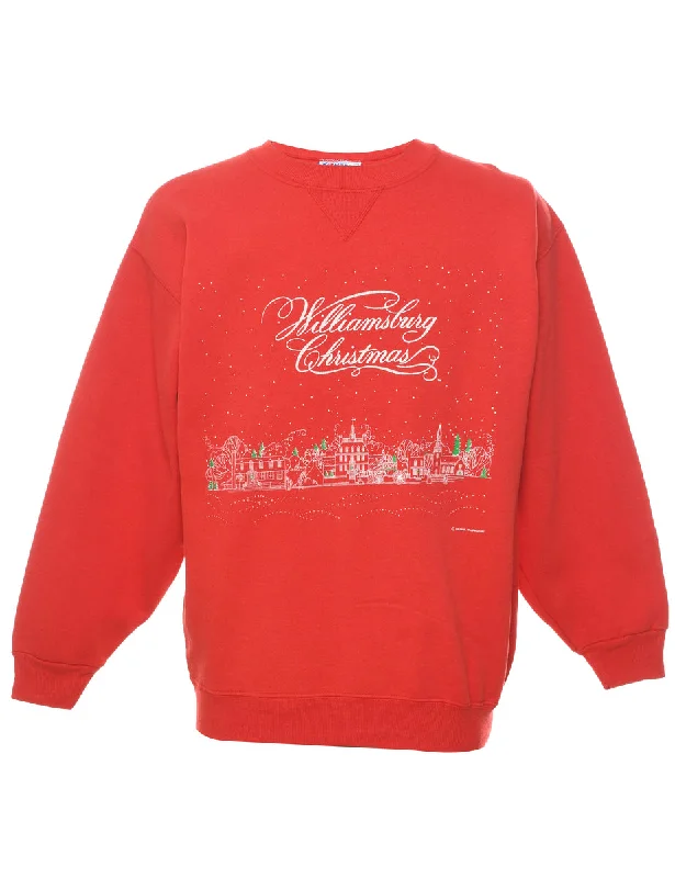 Red Christmas Sweatshirt - L Hoodie with Tie-Dye Psychedelic Retro