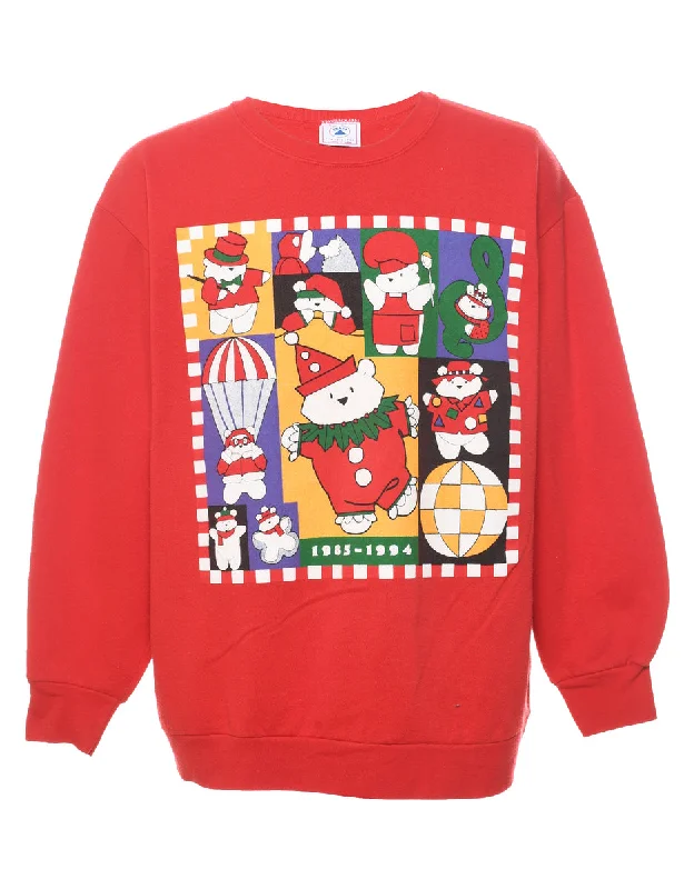 Red Christmas Sweatshirt - XL Hoodie with Print Artistic Unique