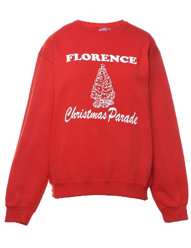 Red & White Christmas Sweatshirt - M Hoodie with Back Slit Movement Comfort