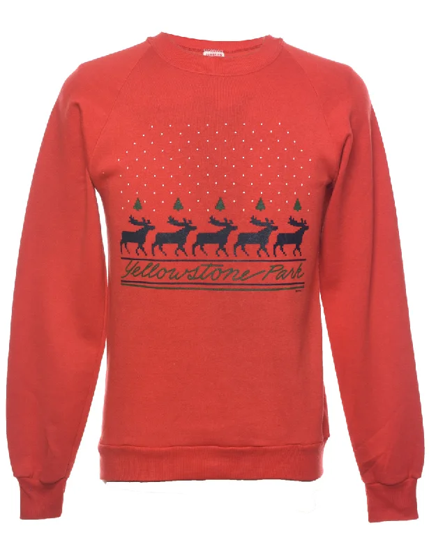 Reindeer Christmas Sweatshirt - M Hoodie with Applique Textured Unique