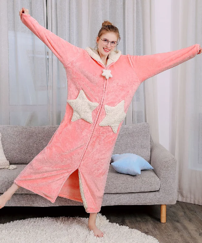 Robe Hooded Zipper Flannel Bathrobes for Women Hoodie with Hem Detail Decorative Unique Robe Hooded Zipper Flannel Bathrobes for Women Hoodie with Hem Detail Decorative Unique