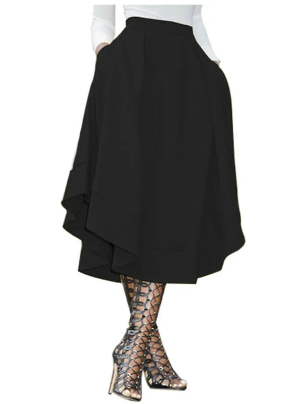 Royal Blue Elegant Vintage High Waist Mid-Calf Skirt cashmere skirt soft