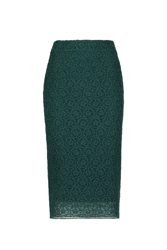 RUBIA DEEP GREEN LACE PENCIL SKIRT velvet skirt luxury