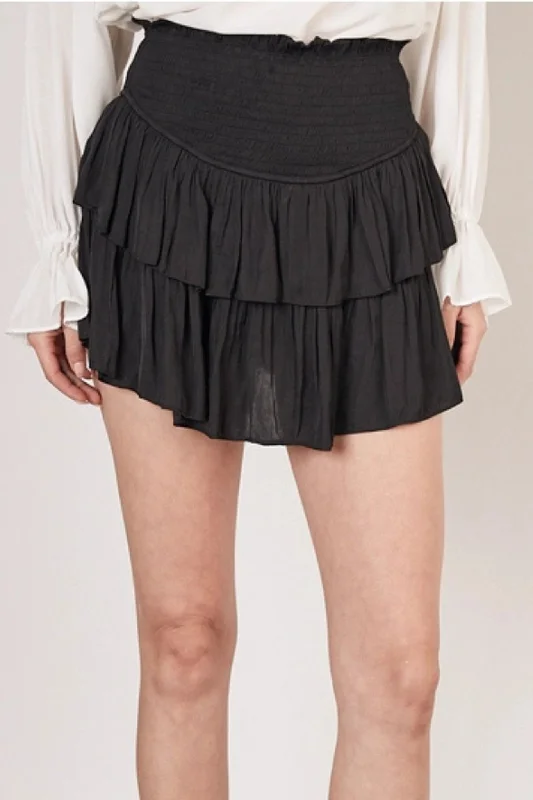 Ruffle Skirt in Black leather skirt bold