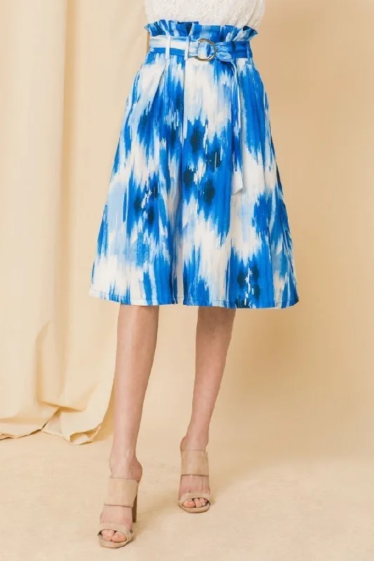 Self-buckle Belt Printed Skirt chiffon skirt airy