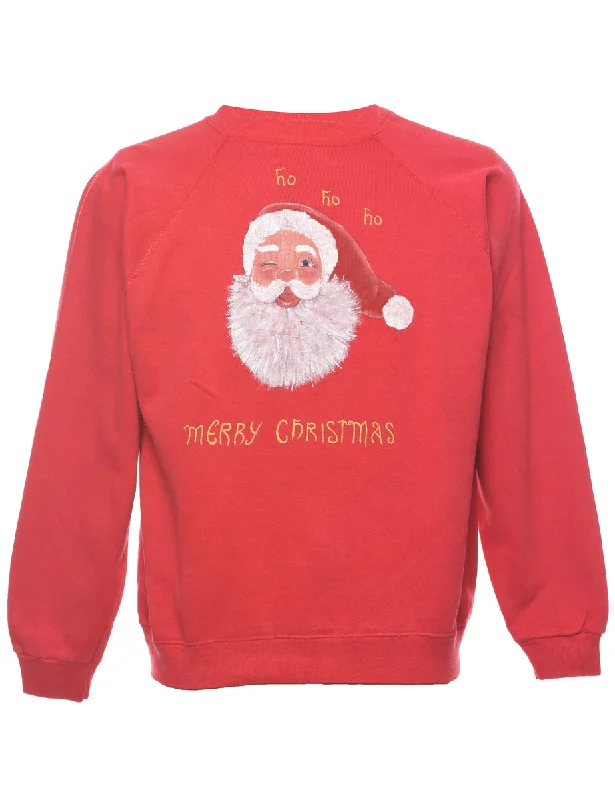 Santa Claus Christmas Sweatshirt - L Hoodie with Back Slit Movement Comfort