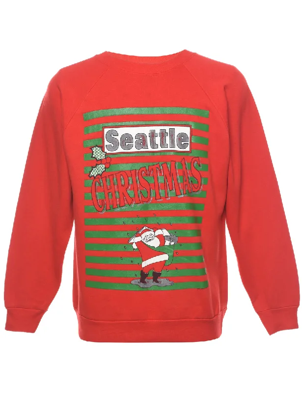 Santa Claus Christmas Sweatshirt - L Hoodie with Bell Sleeves Flared Feminine