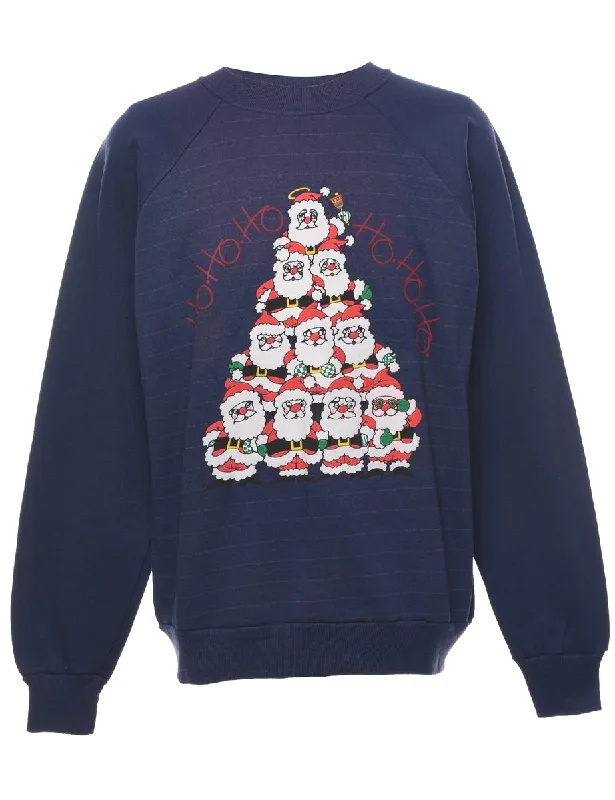 Santa Claus Christmas Sweatshirt - L Hoodie with Longline Fit Extended Stylish