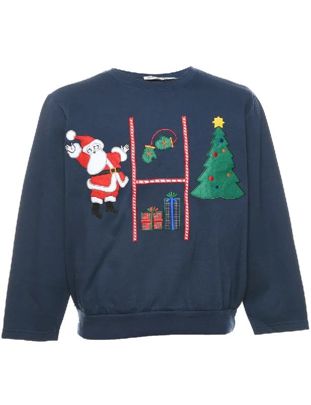 Santa Claus Christmas Sweatshirt - L Hoodie with Cropped Fit Short Trendy