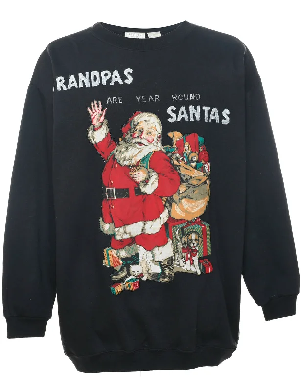 Santa Claus Christmas Sweatshirt - L Hoodie with Puffed Sleeves Voluminous Trendy