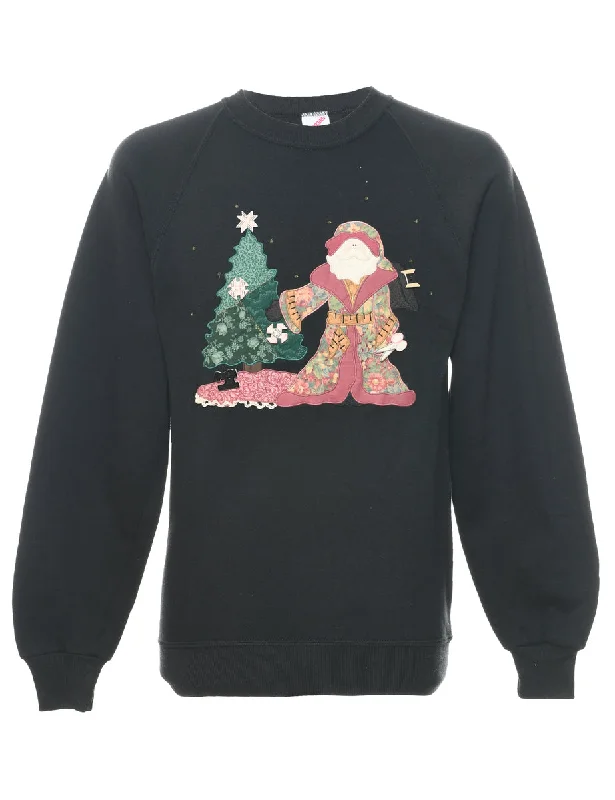 Santa Claus  Christmas Sweatshirt - M Hoodie with Side Slits Relaxed Casual