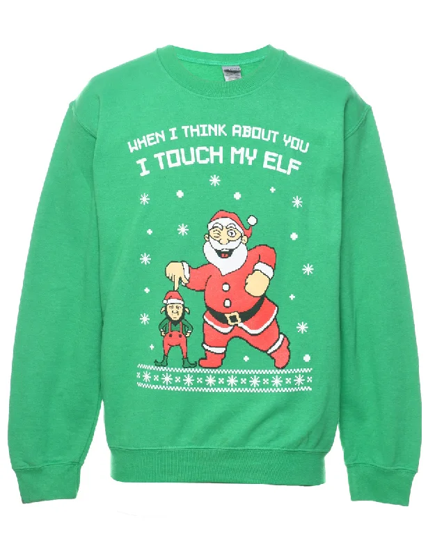 Santa Claus Christmas Sweatshirt - S Hoodie with Rhinestones Sparkly Elegant