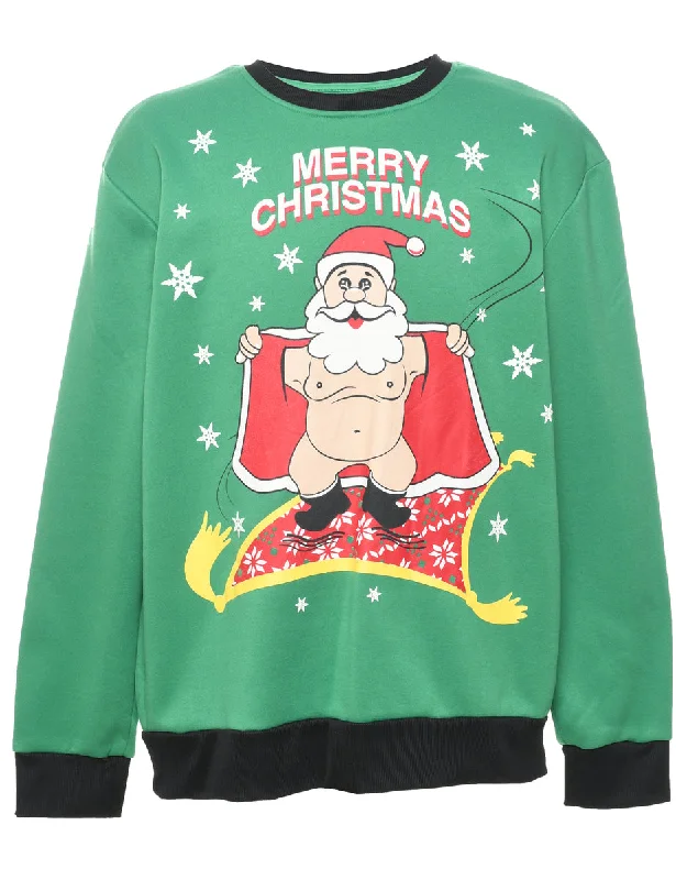 Santa Claus Christmas Sweatshirt - XL Hoodie with Ribbed Hem Stretchable Secure