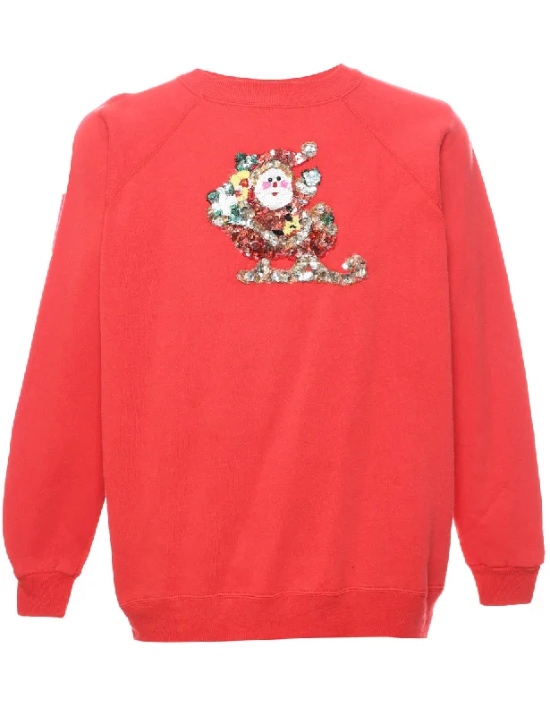 Santa Claus Christmas Sweatshirt - XL Hoodie with Raw Hem Edgy Unfinished