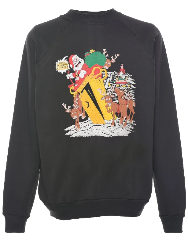 Santa Claus Design Christmas Sweatshirt - L Hoodie with V-Neck Classic Versatile